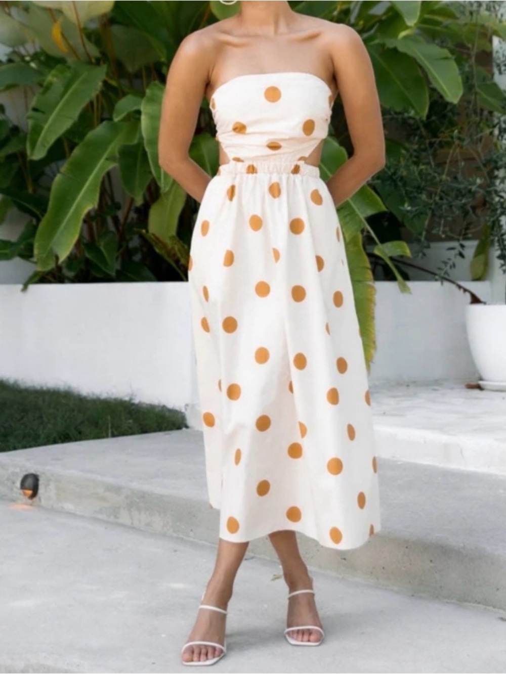 Petal & Pup Angelique Polka Dot Strapless Open Back Maxi Dress